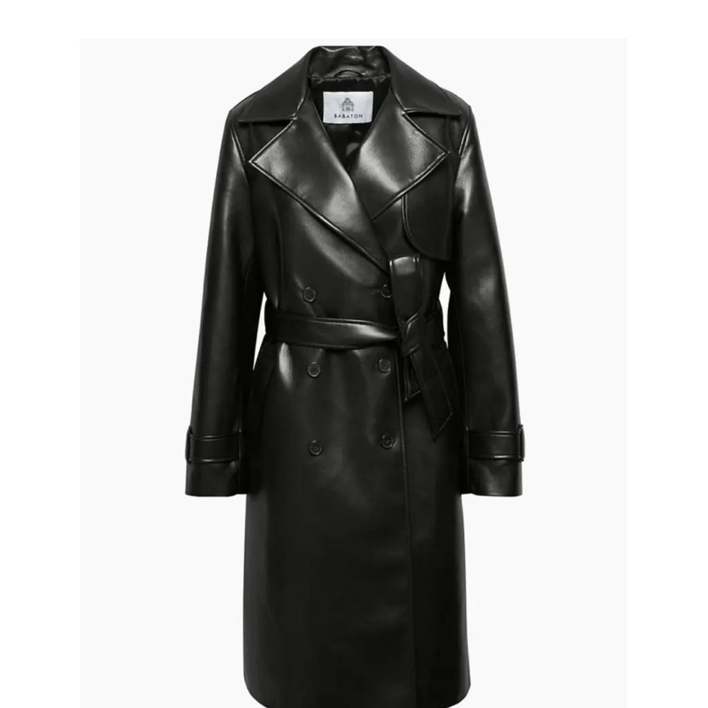 Sleek Black Leather Trench Coat